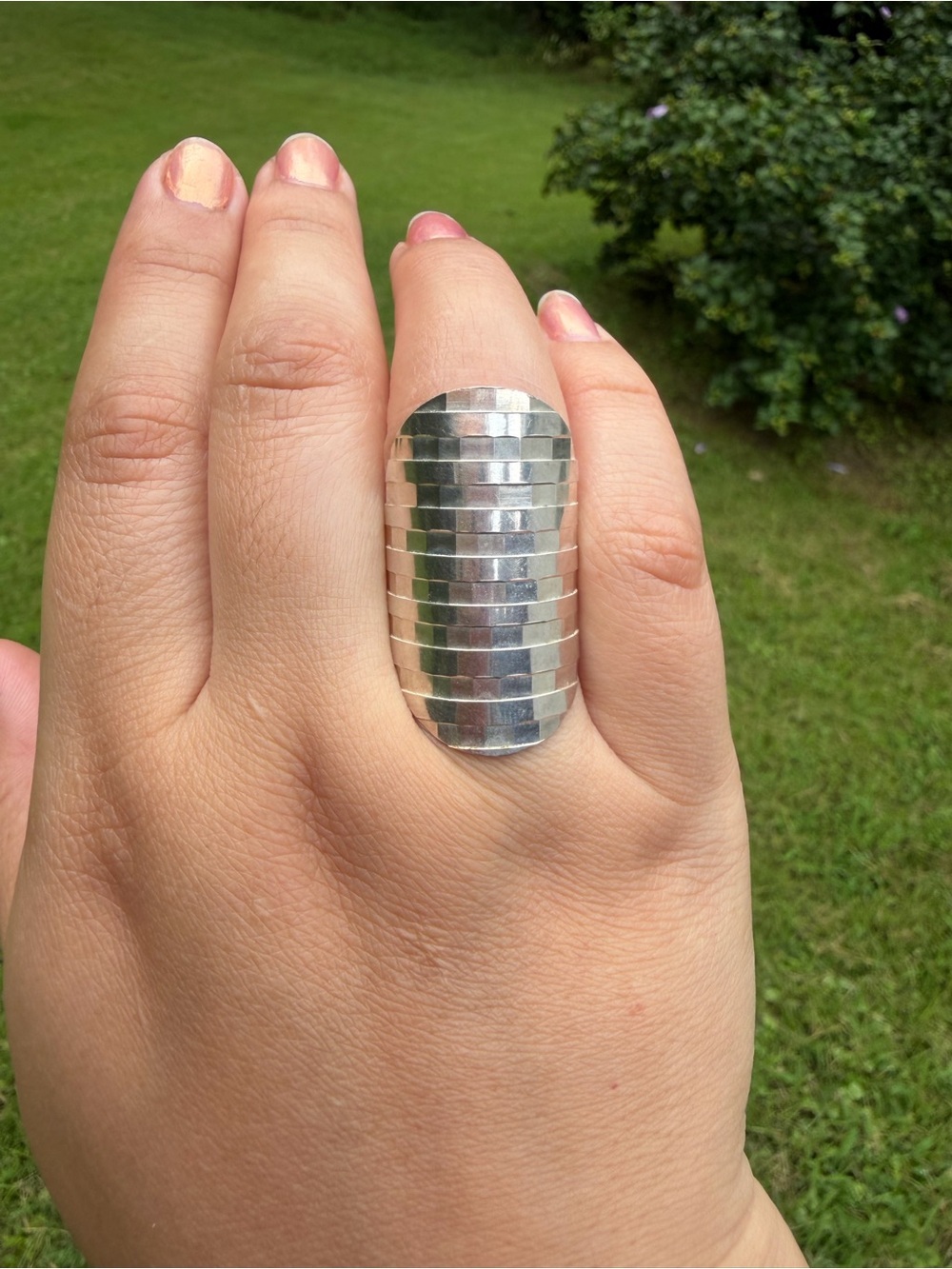 925 Sterling Silver Textured Statement Ring - Silver